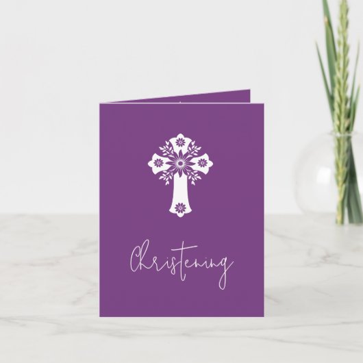 Invitation Floral Cross Christening Sweet Plum シーズンカード (正面)
