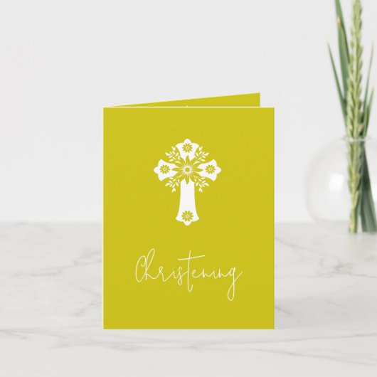 Invitation Floral Cross Christening Yellow シーズンカード (正面)