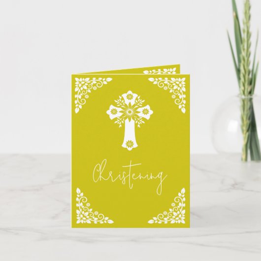 Invitation Floral Cross Christening Yellow シーズンカード (正面)