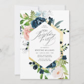 Invitation for 90th Birthday with Pink Blue Roses  招待状 (正面)