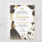 Invitation for a Quinceañera with elegant floral 招待状 (正面)