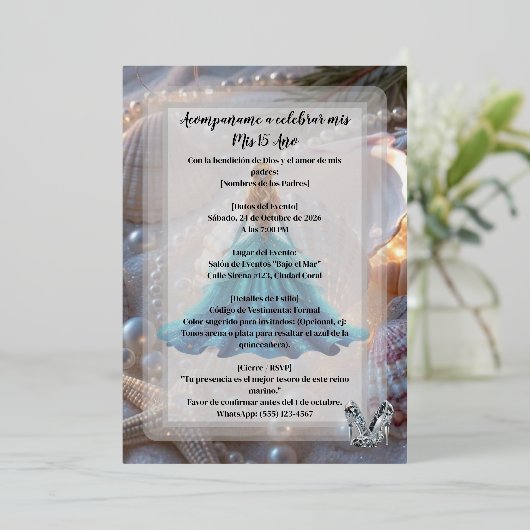 Invitation for  for agirls fifteenth  birthday 箔招待状 (立ち正面)