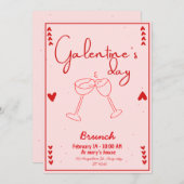 Invitation galentines day brunch red and pink 招待状 (正面/裏面)
