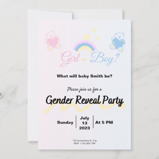 Invitation Gender Reveal Boy or Girl? 招待状 (正面)