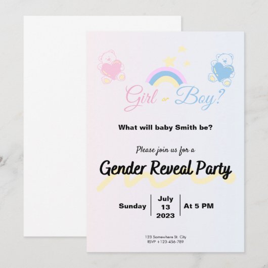 Invitation Gender Reveal Boy or Girl? 招待状 (正面/裏面)
