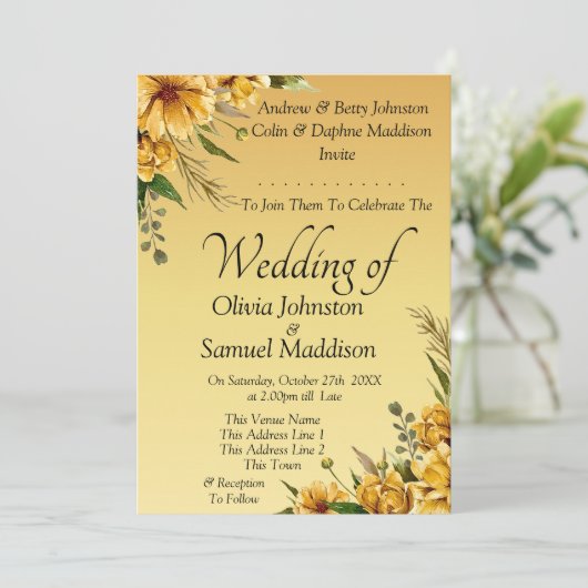 Invitation Golden Yellow Flowers Wedding Suite 招待状 (スタンド正面)