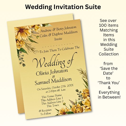 Invitation Golden Yellow Flowers Wedding Suite 招待状