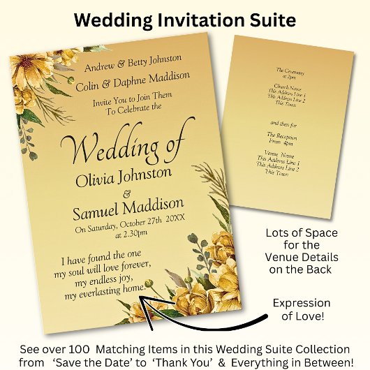 Invitation Golden Yellow Flowers Wedding Suite 招待状
