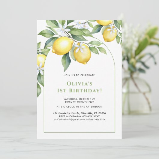 Invitation Lemon citrus 1st birthday. 招待状 (スタンド正面)
