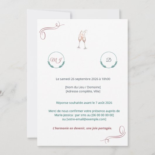 Invitation PACS ou Fiançailles Chic 招待状 (裏面)