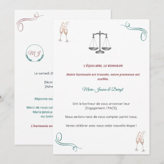 Invitation PACS ou Fiançailles Chic 招待状