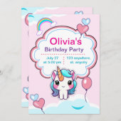 Invitation Personnalisée Licorne Anniversair tout  招待状 (正面/裏面)