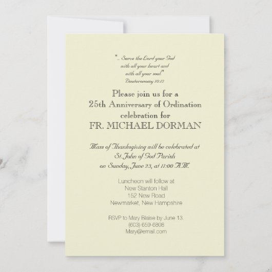 Invitation Priest 25th Anniversary of Ordination w 招待状 (裏面)