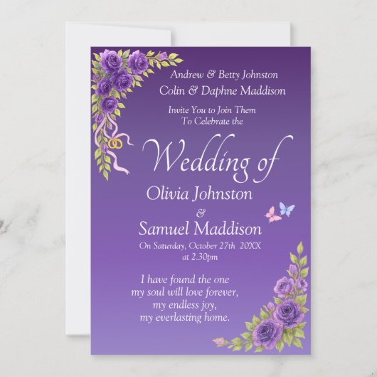 Invitation Purple Mauve Flowers Wedding Suite 招待状 (正面)