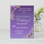 Invitation Purple Mauve Flowers & White Wedding  招待状 (スタンド正面)