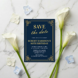 Invitation Save the Date Navy Gold 80th Birthday 招待状