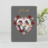 Invitation Slate Grey Gold Rose Heart Wedding 招待状 (スタンド正面)