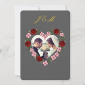 Invitation Slate Grey Gold Rose Heart Wedding 招待状 (正面)