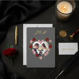 Invitation Slate Grey Gold Rose Heart Wedding 招待状