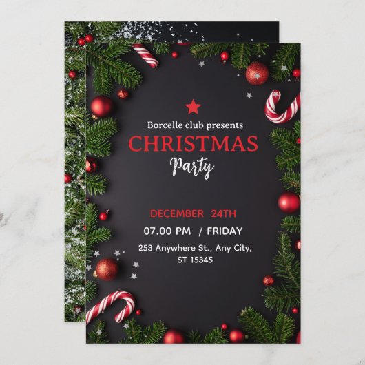 Invitation to a rustic Christmas party with a beau 招待状 (正面/裏面)