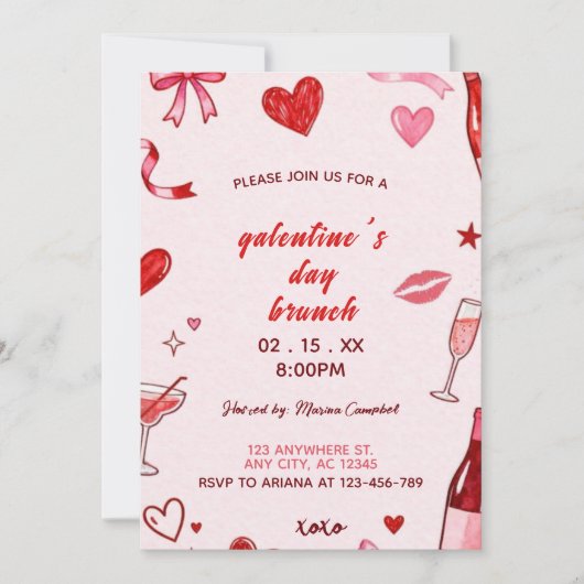 Invitation to brunch at Galentine's pink coquettis 招待状 (正面)