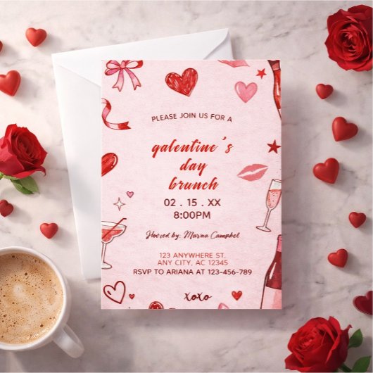 Invitation to brunch at Galentine's pink coquettis 招待状