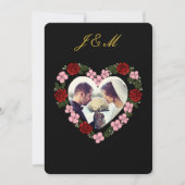 Invitation Vertical Black Gold Wedding Rose Heart 招待状 (正面)