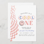 InvitationCoolワンガールズファースト誕生日市松模様に 招待状 (正面/裏面)