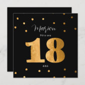 invitationpersonnal 18 ans anniversaire noir et or 招待状 (正面/裏面)