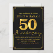 invitations de fête de 50e anniversaire noir et or 招待状 (正面)