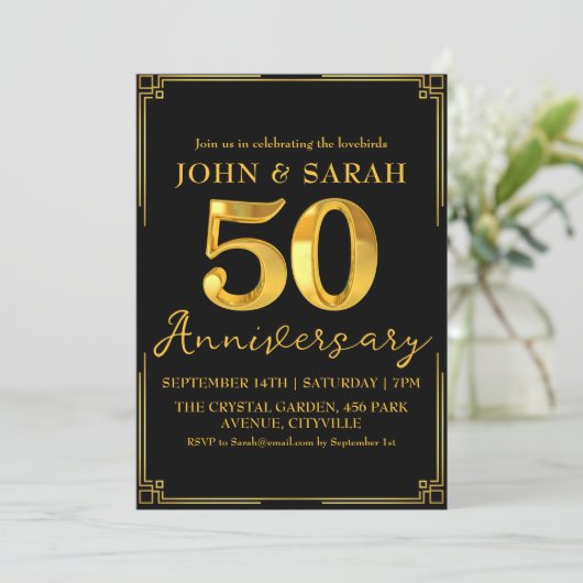 invitations de fête de 50e anniversaire noir et or 招待状 (スタンド正面)