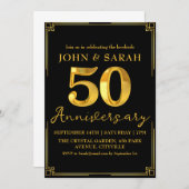 invitations de fête de 50e anniversaire noir et or 招待状 (正面/裏面)
