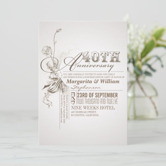 Invitations pour le 40e anniversaire avec une typo 招待状 (スタンド正面)