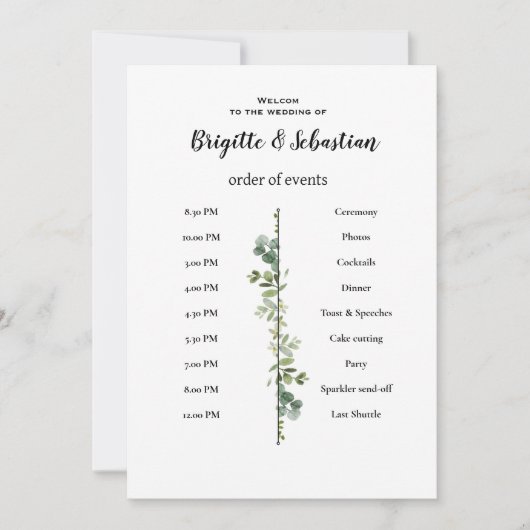 Invite Mariage Rustique Blanche  Ordre du Jour Élé 招待状 (正面)