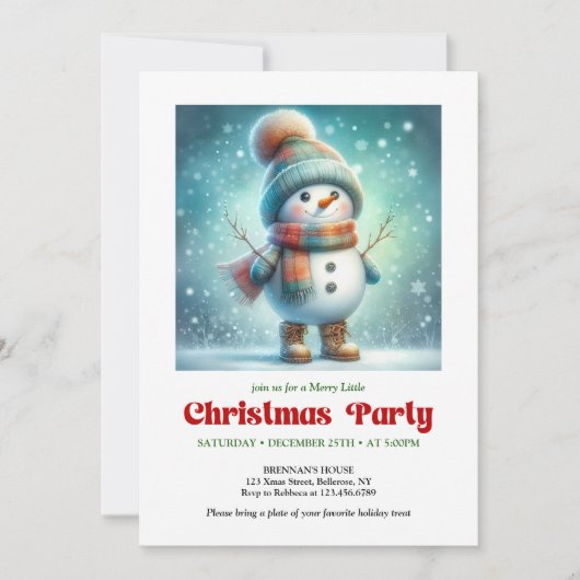 Inviting funny snowman invite holiday editable 招待状 (正面)