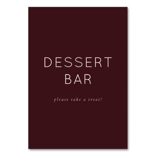 Inviting Maroon Minimalist Dessert Bar Sign テーブルナンバー (正面)