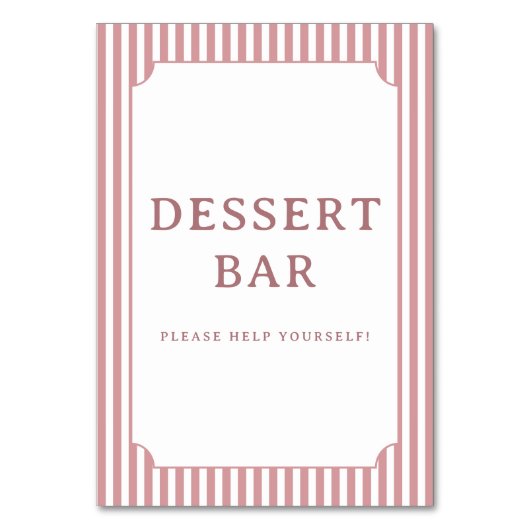 Inviting Pink Striped Dessert Bar Sign テーブルナンバー (正面)