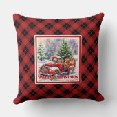 Inviting red truck winter scene rustic holiday   クッション (裏面)