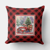 Inviting red truck winter scene rustic holiday   クッション (正面)
