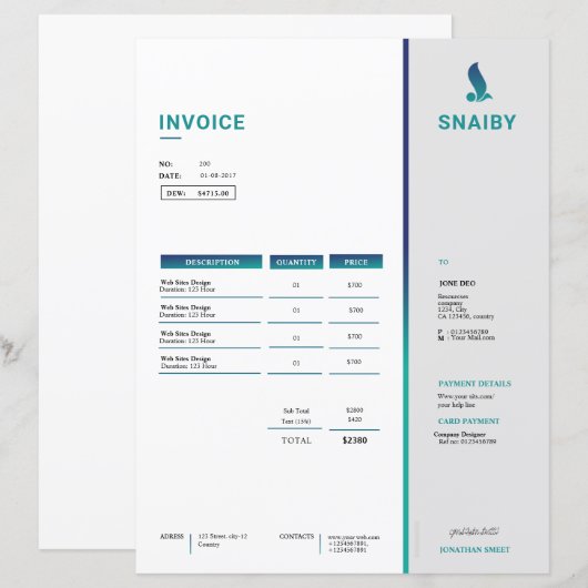 Invoice (正面/裏面)