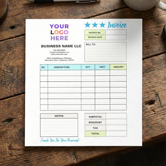 Invoice Sales Receipt Form | Custom Business Logo ノートパッド
