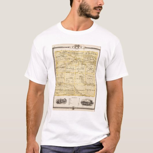 Iowa郡、アイオワ州の地図 Tシャツ (正面)