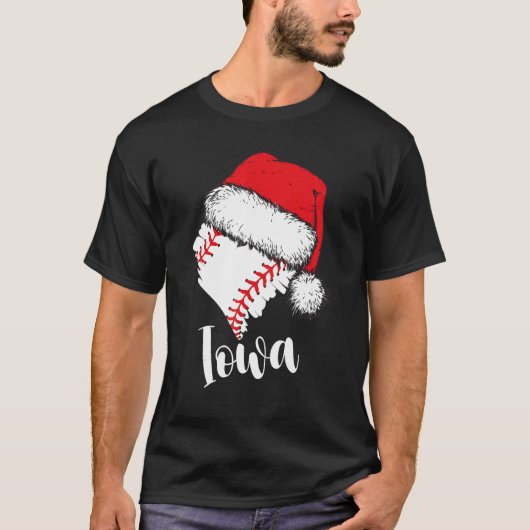 Iowa Baseball Heart Santa Hat Merry Xmas Tシャツ (正面)