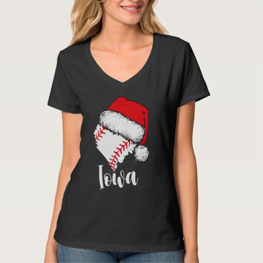 Iowa Baseball Heart Santa Hat Merry Xmas Tシャツ (正面)