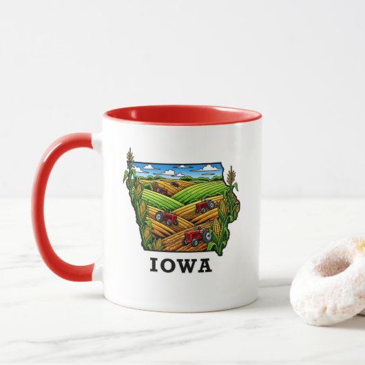 Iowa State Tattoo Style Cornfields Farmland マグカップ (ドーナツ)