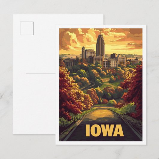 Iowa USA Vintage Illustration Travel ポストカード (正面/裏面)