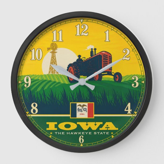 Iowa Wall Clock – Hawkeye State Farm Tractor ラージ壁時計 (正面)