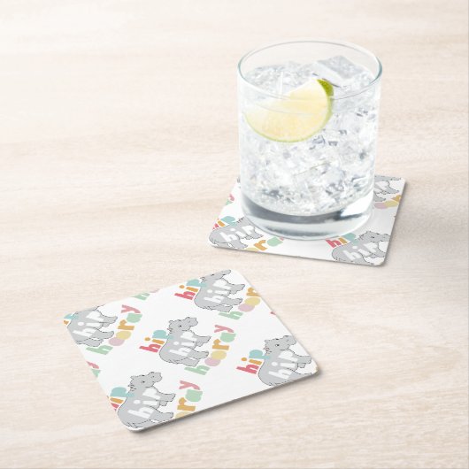 ipお尻ホレイグレーヒッポスケッチかわいいアニマルアート スクエアペーパーコースター (インサイチュ)