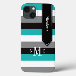 iPad Mini ケース |ストライプ |ターコイズ、黒、グレー