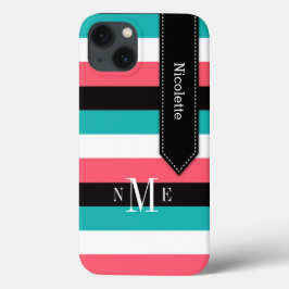 iPad Mini ケース |ストライプ |ターコイズ、黒、珊瑚